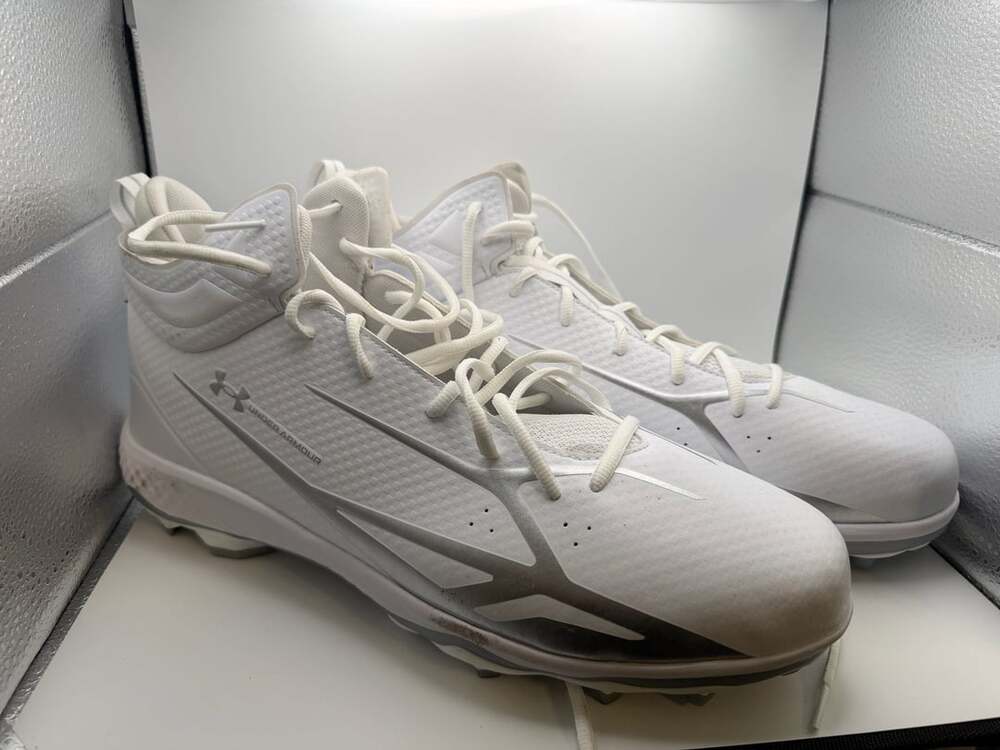 Under Armour Spotlight Mid Football Cleats White Men's Size 15